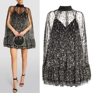 Alice + Olivia Black and Silver Mini Dress
